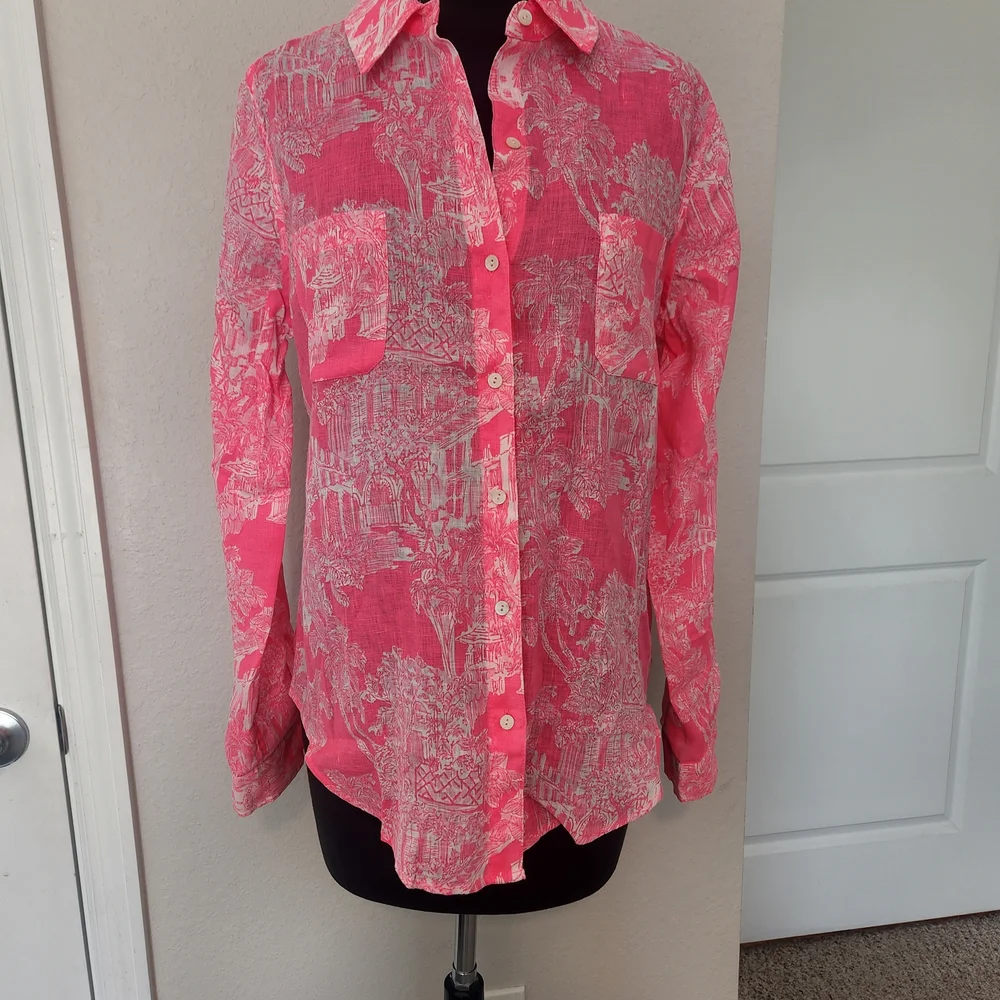 Lilly Pulitzer Vibrant Pink Button-Down Shirt - Picture 1 of 12